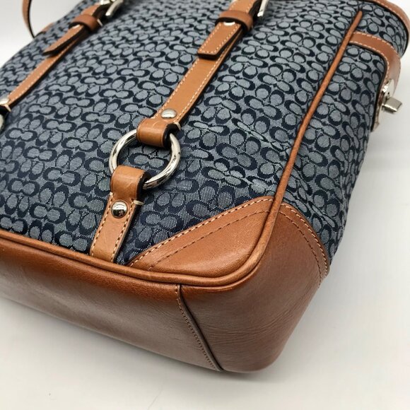 Coach Blue and Tan Canvas Signature Gallery Monogram Tote Bag F11526 - Picture 7 of 11